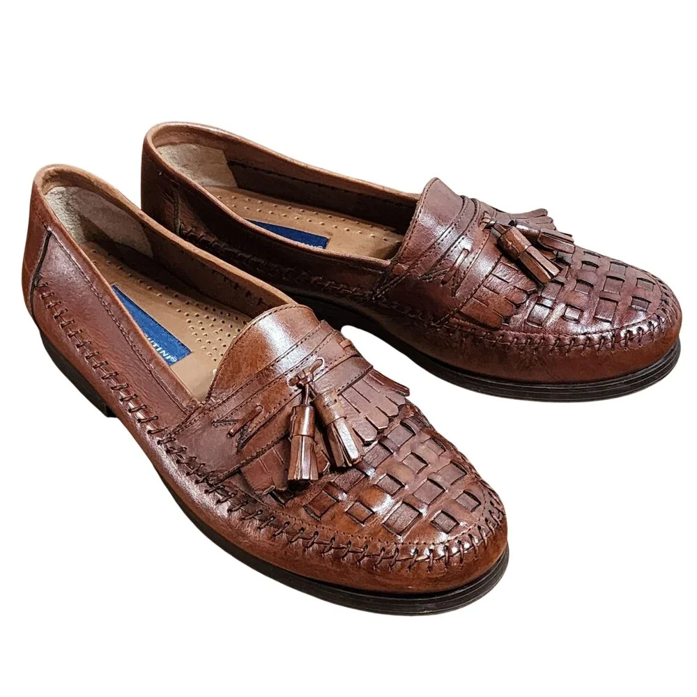 Giorgio Brutini Shoes Mens Size 10 Brown Leather Tassel Woven Slip On Dress